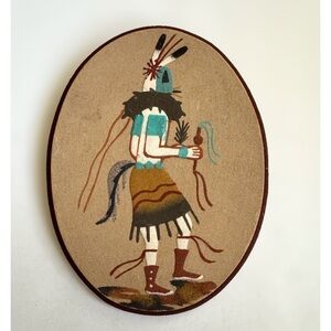 Vtg Yei Bih Chai Dancer Kachina Sand Art Painting Signed Navajo Native American